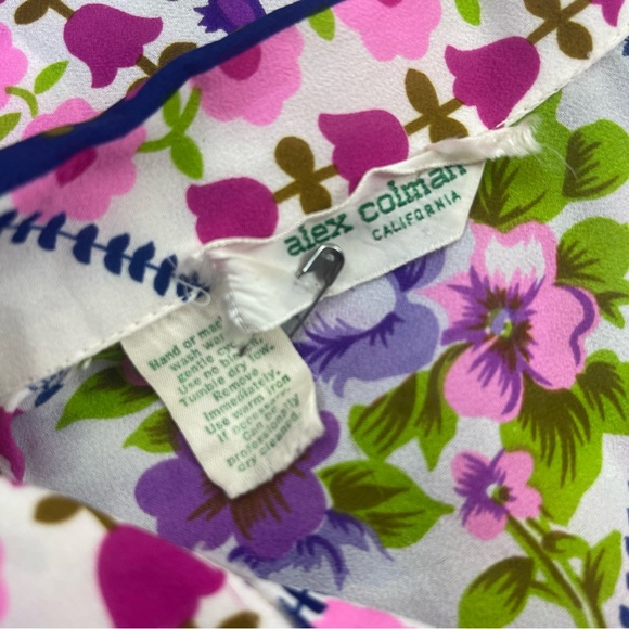 Vintage l 70s L Alex Colman Feminine Floral Silky Pointy Collar Disco Mod Blouse - Picture 10 of 16